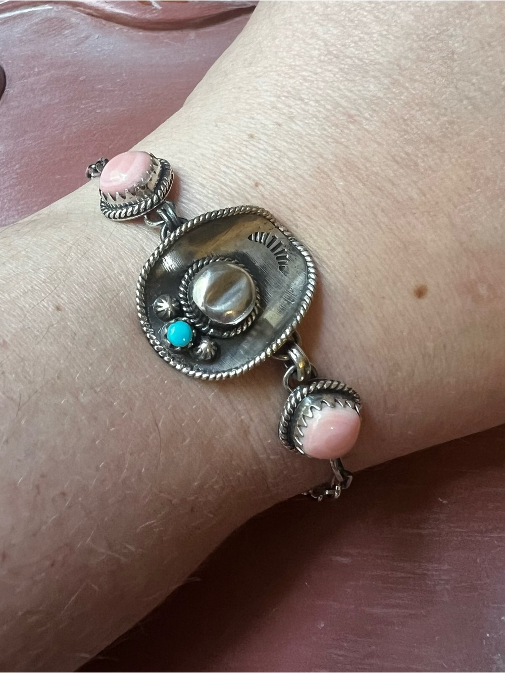 925 Sterling Silver Queen Conch Kingman Turquoise Cowboy Hat Bracelet 7.5 - Picture 4 of 10